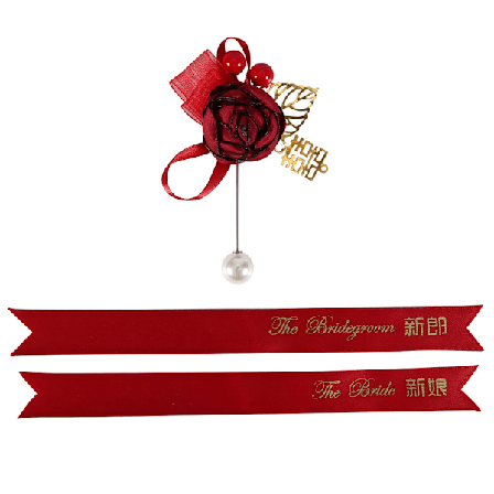 Artificiell ros corsage brud brudgum bröst blomma bröllop kläder dekoration tillbehör 2 st vinröd corsage med namn band