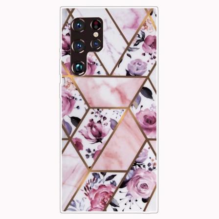 Marmormotiv Samsung Galaxy S22 Ultra skal - Elegant Kakel Med Rosor multifärg