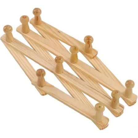 Naturlig træ knagerække vægmonteret udvidelig harmonika knage hat skab krog udvidelig dør