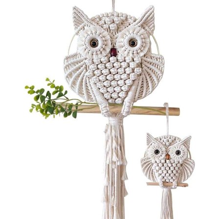 2 stk Ugle Makrame Vegg Henge Gobelin Kunst Dekor Håndlaget Vevd