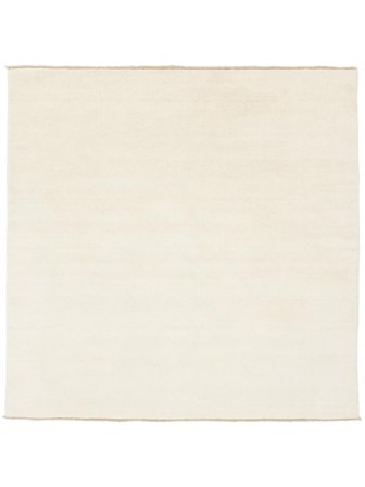Plain (Single Colored) Handloom Fringes Rug - Ivory White 200X200 Wool, In Modern Style