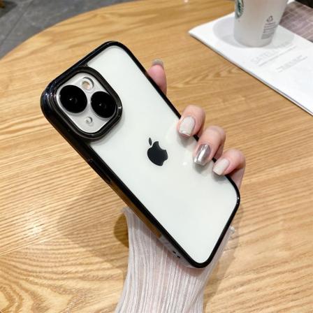 Iphone 14 -kotelo läpinäkyvä Tpu+pc putoamisenesto puhelimen suojus linssitarralla Black