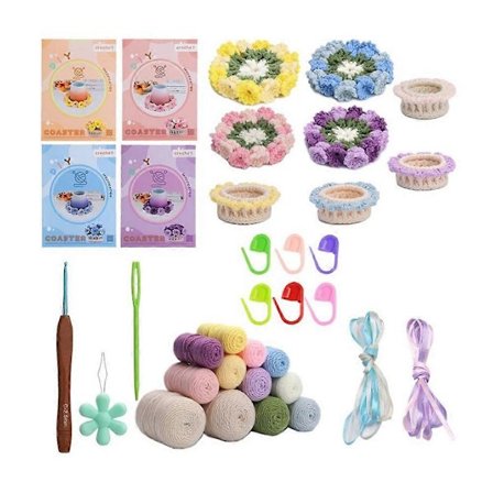 Håndlavede DIY Liljekonval-Korkunderlag, 3D Blomst Hæklet Korkunderlag Hæklet Sæt