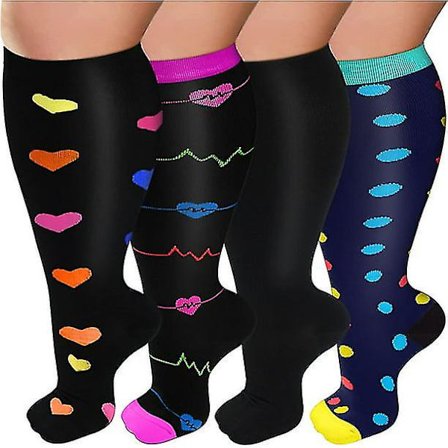 4 par Plus Size kompressionsstrømper til kvinder og mænd bred læg 20-30mmhg ekstra store støtte strømper til sygeplejersker cirkulation_cc(2XL-4 par)