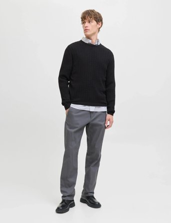 Jack & Jones Jjeemil Knit Cable Crew Neck Noos - Black - XXL