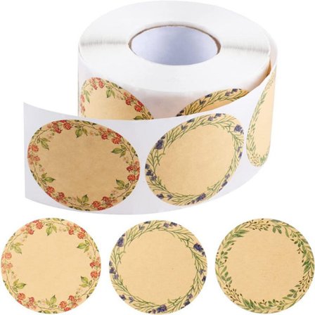 300 ark Canning Jar Etikettklistermärken, Runda Blommiga Klistermärken Kraft Papper