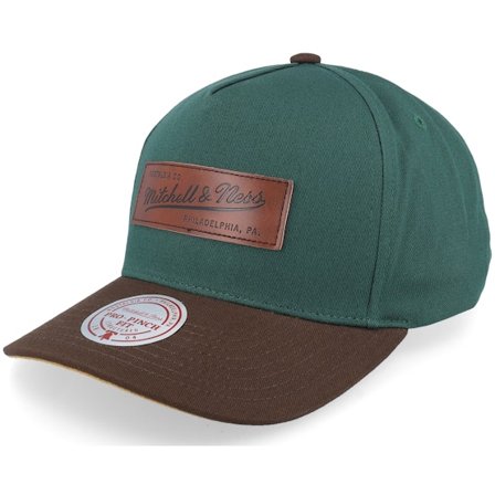 Mitchell & Ness - Green adjustable Czapka Z Daszkiem - Hatstore Exclusive x Pro Crown Box Logo Dark Green/Brown A-Frame Adjustable @ Hatstore
