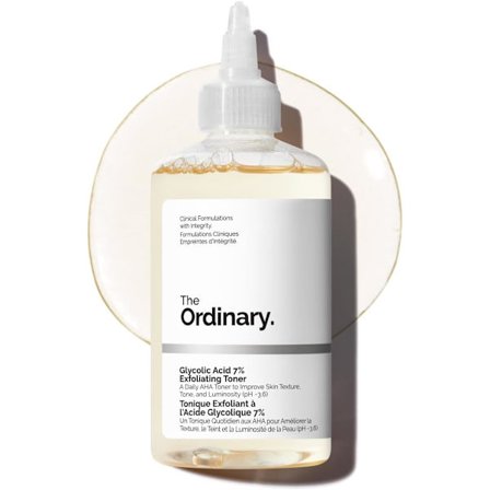 The Ordinary 7% AHA Exfolierende Toner lysner hudtonen, jevner ut huden og gir en jevnere hudtone.