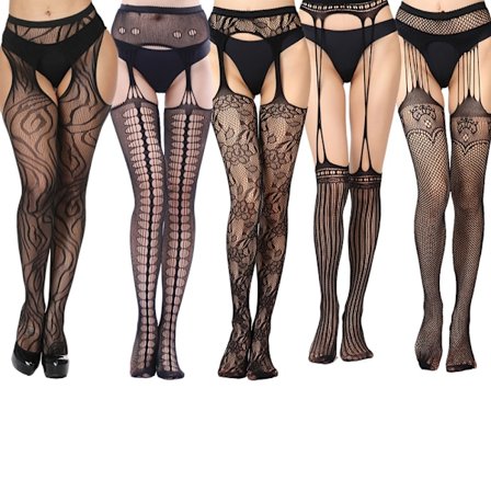 5 Pack korkea vyötärö Verkkosukkahousut Reisi Korkea