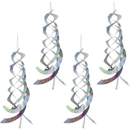 4 stk. 20 tommer sølv spiral fugle reflektorer afskrækkelse til udendørs, hængende Mylar reflekterende vindmølle fugleafskrækkende enhed