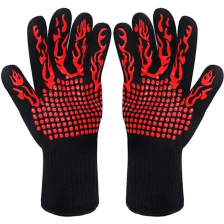 Barbecue-hanskat, keittiöhanskat, liukumattomat silikoniuunin hanskat, lämmönkestävät jopa 800 °C:seen asti, EN407-sertifioidut, BBQ-silikonihanskat 