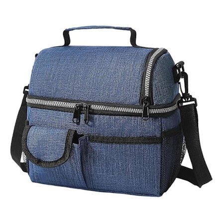 Termisk Lunchväska med Dubbla Fack Isolerad Kylväska Vattentät Oxfordtyg för Kontor Skola Camping - Marinblå