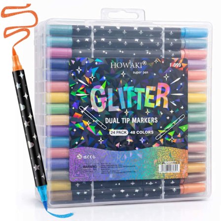24 stk Dual Tip Glitter Malerpensler 48 Farver Akryl