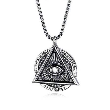 Vintage Herr Illuminati Frimurarnas All Seeing Eye Hänge Halsband Rostfritt Stål Kedja Smycken