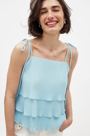 NA-KD Flounce Tie Shoulder Top - Sommer toppe - Blå - M