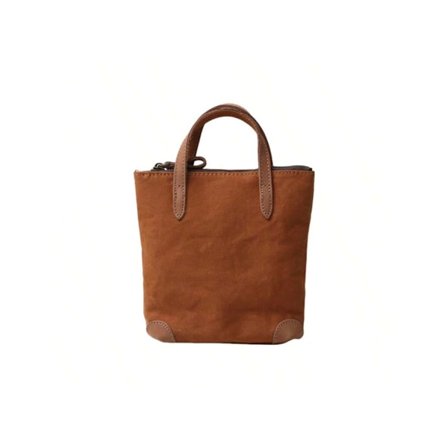 Mini Canvas Tote-väska för kvinnor med axelrem i läder med dragkedja