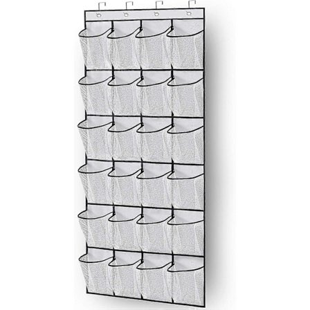 Skoorganisator til dør, hængende skohylde med 24 store netlommer, skabsdør-organisator med bøjler