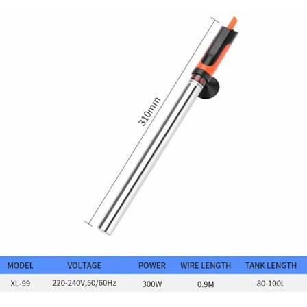 XL-99 Rustfrit stål Varmelegeme Eksplosionssikker og lækagesikker Automatisk Termostat Akvarie Varmelegeme (300W)