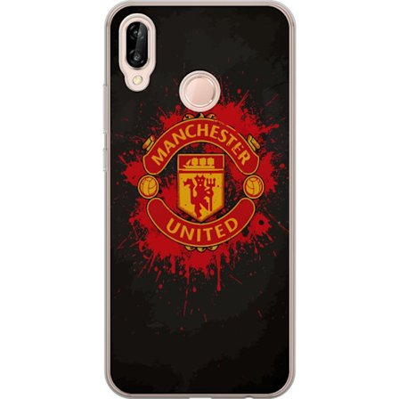 Kompatibelt Mobildeksel til Huawei Huawei P20 lite Manchester United logo i rød og gul farge med røff sportslig bakgrunn