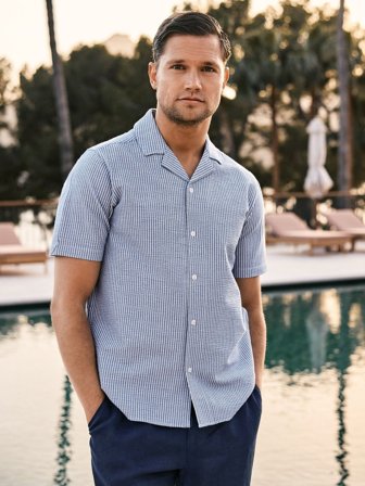 Blue Casual Fit Seersucker Shirt Cotton