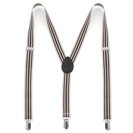 Szelki w czerwono-kremowo-niebieskie paski dla mężczyzn - Szelki na klipsy