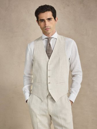 John Henric Men's Sandfarbene Leinenweste Size 46