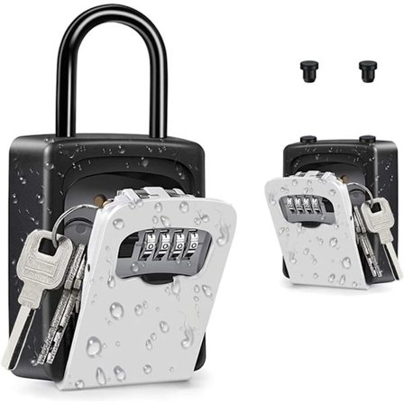 Bærbar nøkkelboks, hengelås nøkkelboks med avtakbar bøyle, veggmontert kombinasjonsnøkkellås utendørs for hjemmet, opptil 5 nøkler (grå)