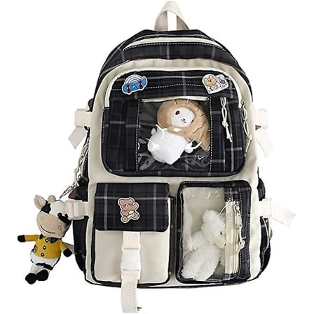 Rygsæk med Pins og Tilbehør, Stor Kapacitet Sød Bjørn Tilbehør Rygsæk til Skole Multi P