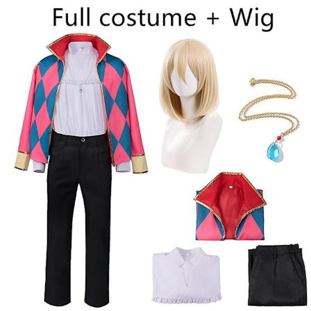 Howl-puku peruukki Anime Howlin liikkuva linna Cosplay-puvut Peruukki Takki Kaulakoru Halloween-asut naisille miehille