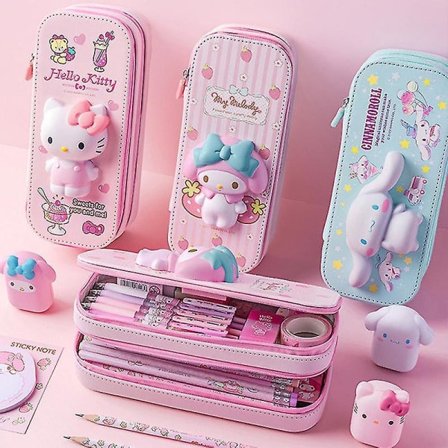 PU Penalhus med Stor Kapacitet Kawaii Hellokitty Cinnamoroll Melody Skole Penalhus Taske Pose Penalhus Tilbehør Kontorartikler (Pen medfølger ikke)