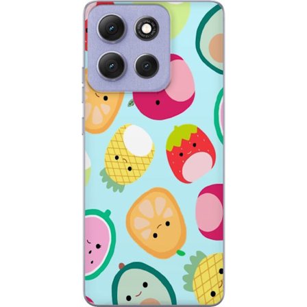 Kompatibel Mobilcover til Motorola Moto G86 Mønster af kawaii frugter som jordbær citron ananas og avocado på lyseblå baggrund