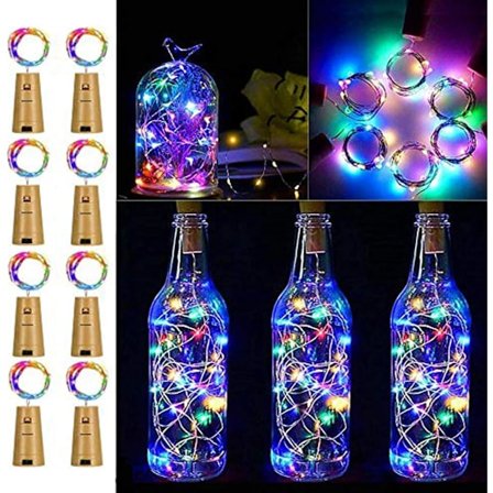 Vinflaske Lys med Kork, 8 Pakke Batteridrevet LED Kork Form Sølv Kobbertråd Farverige Fe Lys Mini Streng Lys til DIY, Fest, Dekoration, Bryllup 