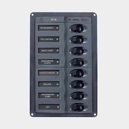 Switch panel / fuse panel BEP Marine DC Panel 8-Way Vertical, with 8 circuit breakers