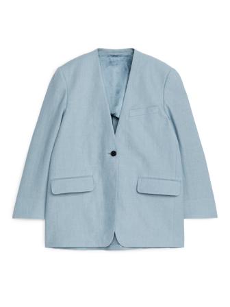 Leinenblazer ohne Kragen - Blau