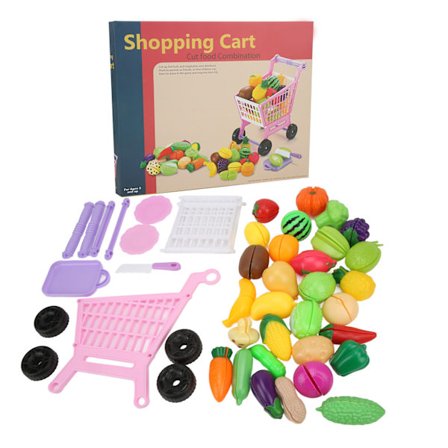 Miniatyr handlekurv i plast til lekesupermarked - skrivebordsleke med handlevogn