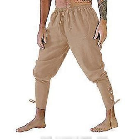 Retro Herr Solid Vadbandade Byxor Renässans Medeltida Piratkostym Byxor (2XL Khaki)