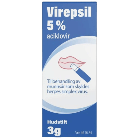 Virepsil 5 % hudstift 3 g mot munnsår