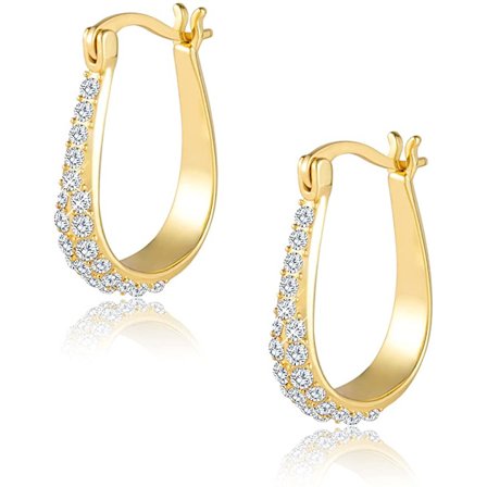 Sterling Sølv Øredobber, Oval, 14 Karat Gullbelagt, Kubisk