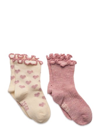 Minymo Socks W. Lettuce Edge (2-Pack) - Pink - 19