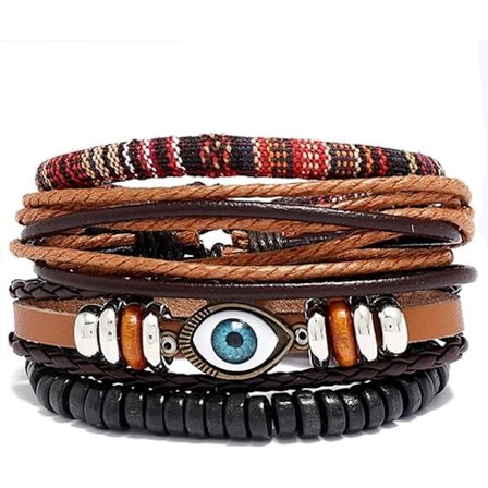 4 st träpärlar armband bangle för män kvinnor läder wrap manschett tribal handledsband armband justerbar