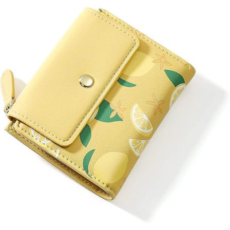 Söt citron blixtlås ficka tri-fold liten plånbok myntväska (gul, citrontryck)