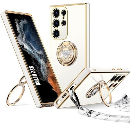 Beskyttelsesetui - BOOLING - til Samsung Galaxy S22 Ultra - Stødsikker silikone - Snor - Støtte ring