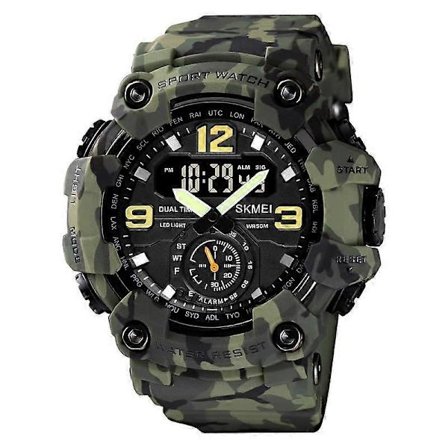 SKMEI 1637 Militärklocka för utomhusbruk, kamouflage PU vattentäta armbandsur, avslappnad sportstil, digital klocka 1019 montre homme