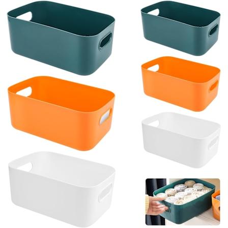 6 stk Plastoppbevaringskurver, Flere Farger, Organiseringsbokser med Håndtak for Hjem, Kjøkken, Bad, Garderobe - 2 Størrelser Hvit White 90-140cm