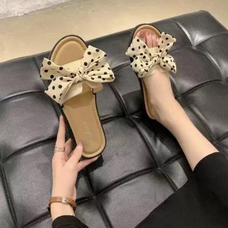 Sommer Nye Tøfler Kvinner Yttertøy Flat Beach Bow Flip Flops Khaki 38-39