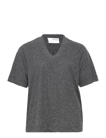 Slfivy 2/4 V-Neck Tee M Curve Grey Seleted Femme Curve