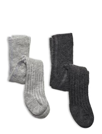 Wool Stocking - Rib 2-Pack Socks & Tights Tights Harmaa Minymo