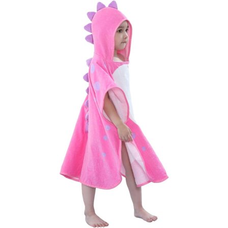 Barnens Dinosaurie Strandponcho (Rosa, 2-4 År, 70*140cm), Huvad