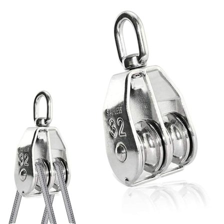 1 stk 304 rustfritt stål trinse, M32 dobbel trinseblokk, Ro