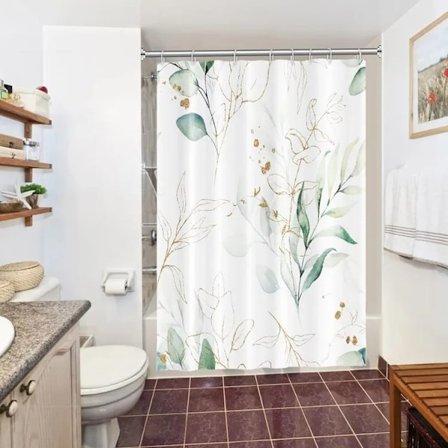 Duschdraperi, Vattentätt Växtmönster Duschdraperi för Badrum 180x180 cm – Grön, Mögelresistent